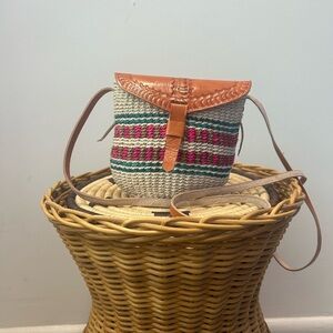 African Tan and Pink Woven Crossbody Bag